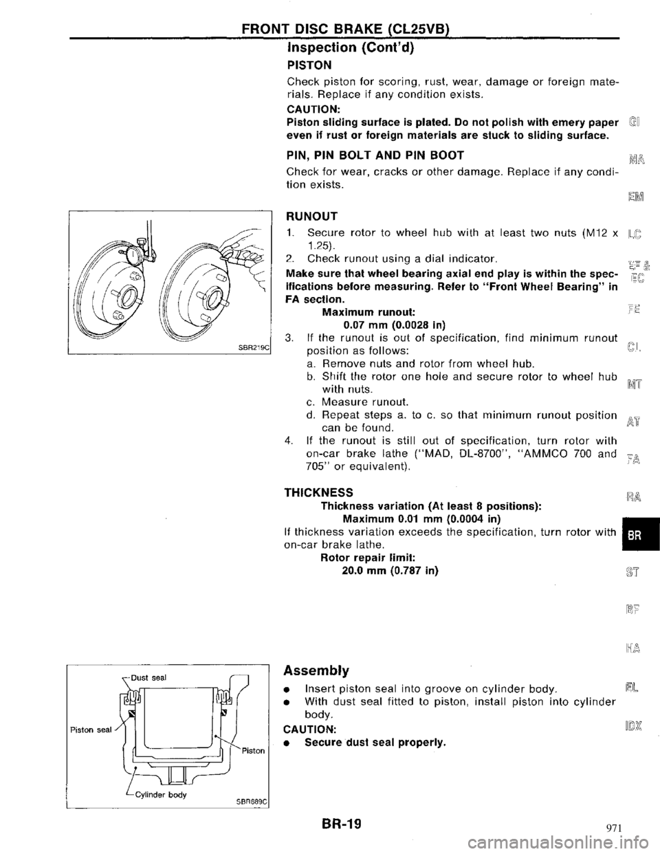 NISSAN MAXIMA 1994 A32 / 4.G Brake System Workshop Manual 971 