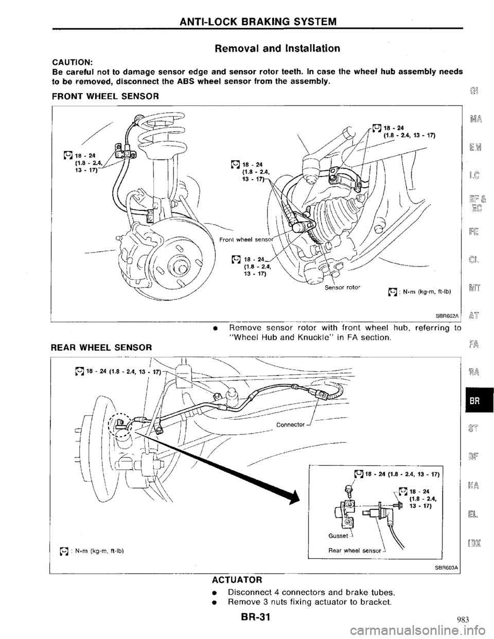 NISSAN MAXIMA 1994 A32 / 4.G Brake System Workshop Manual 983 