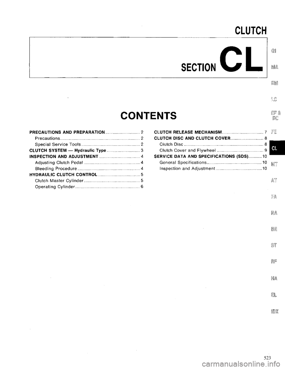 NISSAN MAXIMA 1994 A32 / 4.G Clutch Workshop Manual 523 