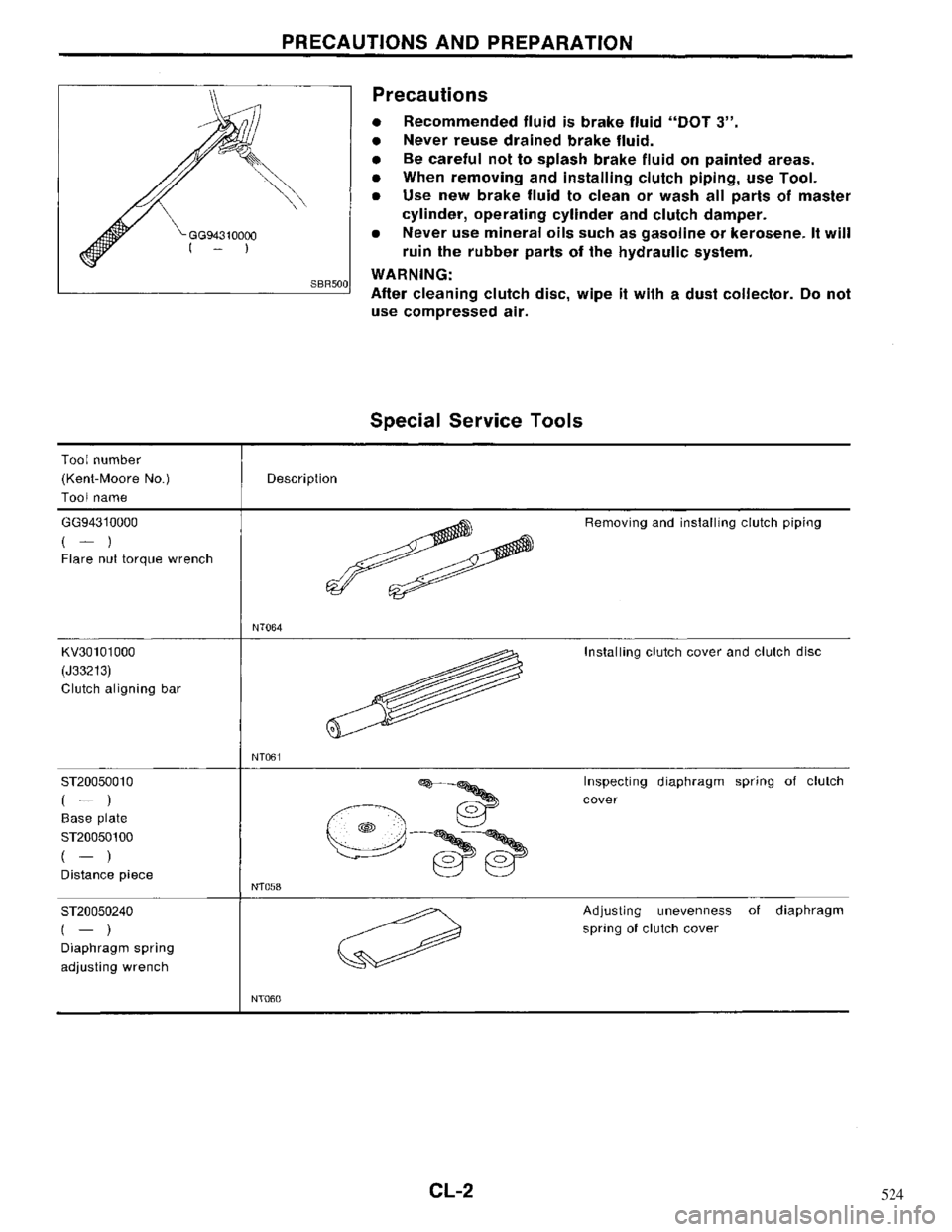 NISSAN MAXIMA 1994 A32 / 4.G Clutch Workshop Manual 524 