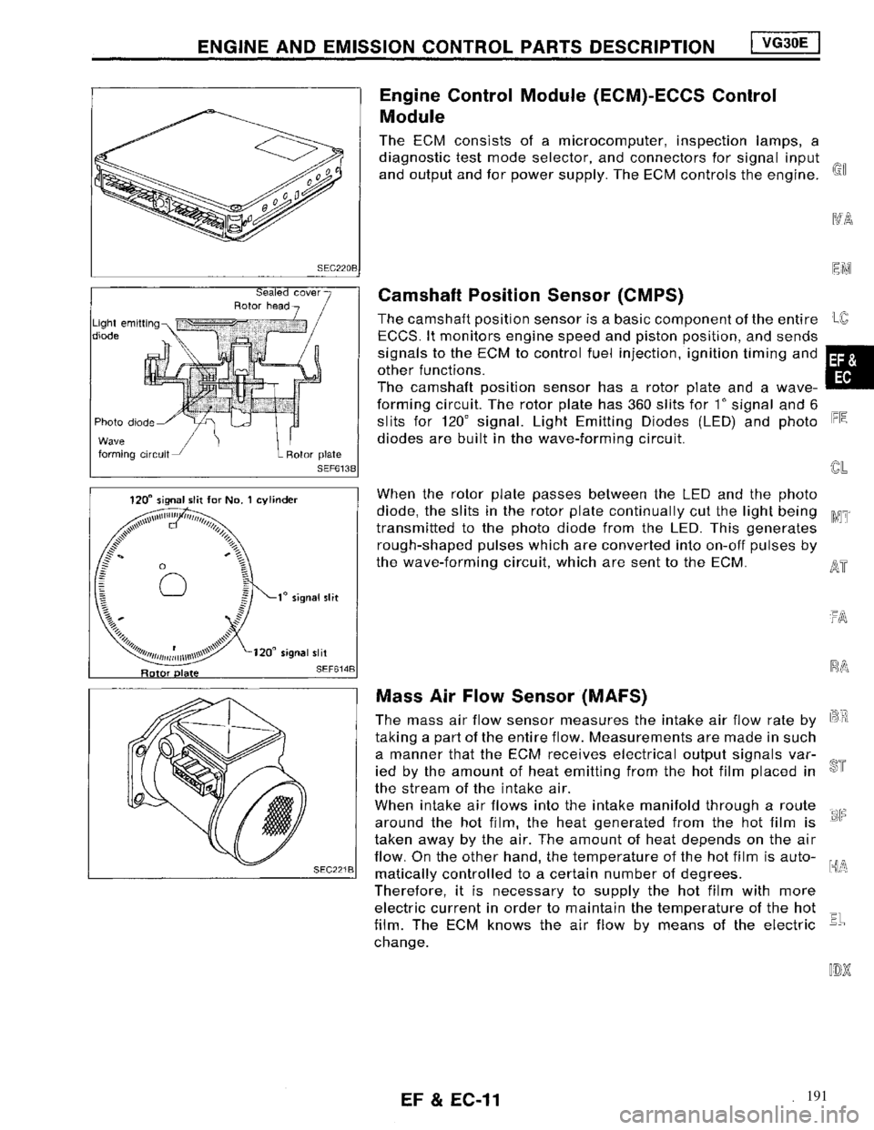 NISSAN MAXIMA 1994 A32 / 4.G Engine Fuel And Emission Control System Workshop Manual 191 