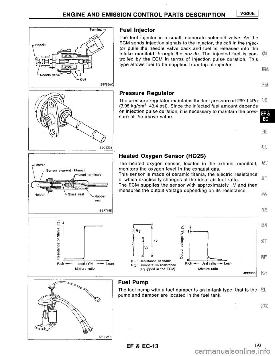NISSAN MAXIMA 1994 A32 / 4.G Engine Fuel And Emission Control System Workshop Manual 193 
