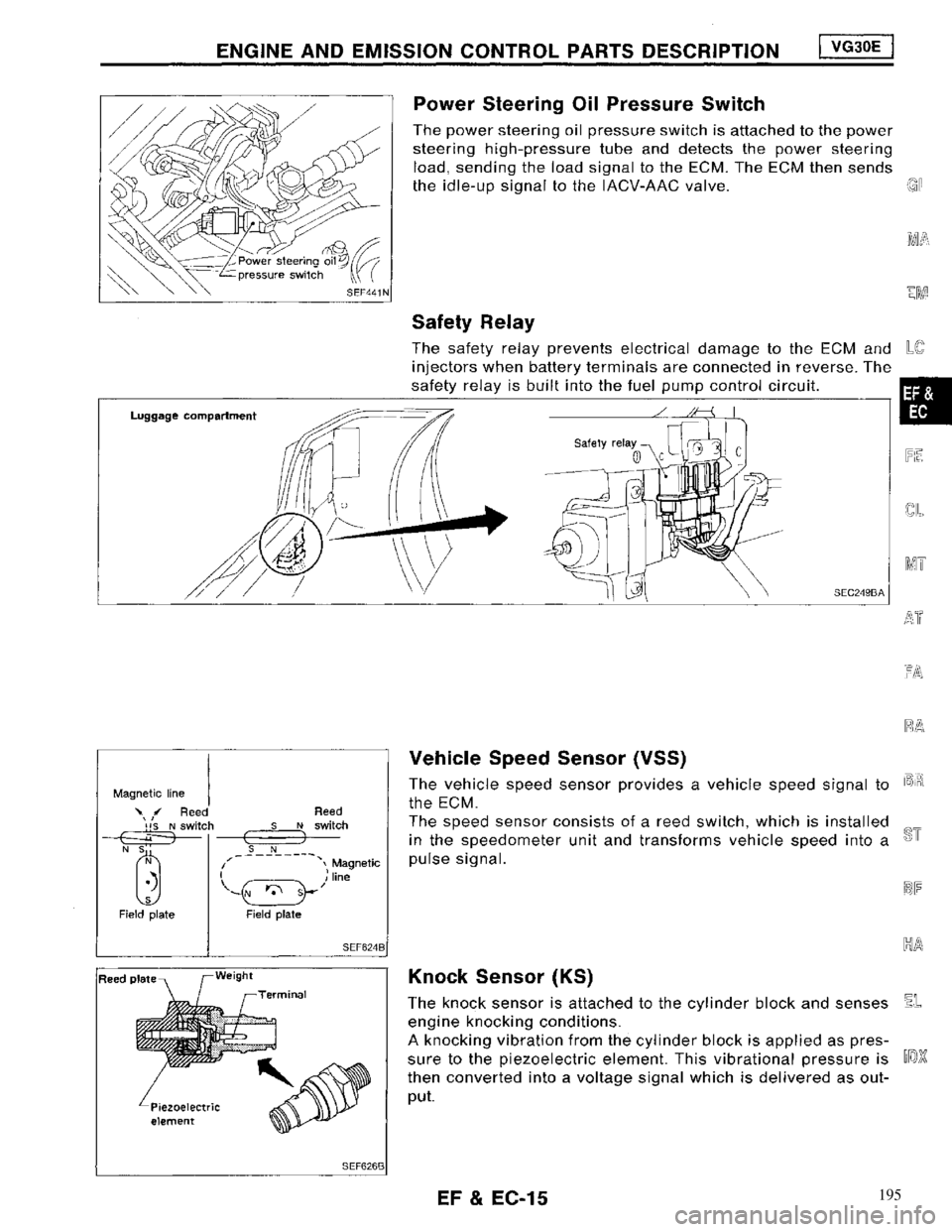 NISSAN MAXIMA 1994 A32 / 4.G Engine Fuel And Emission Control System Workshop Manual 195 