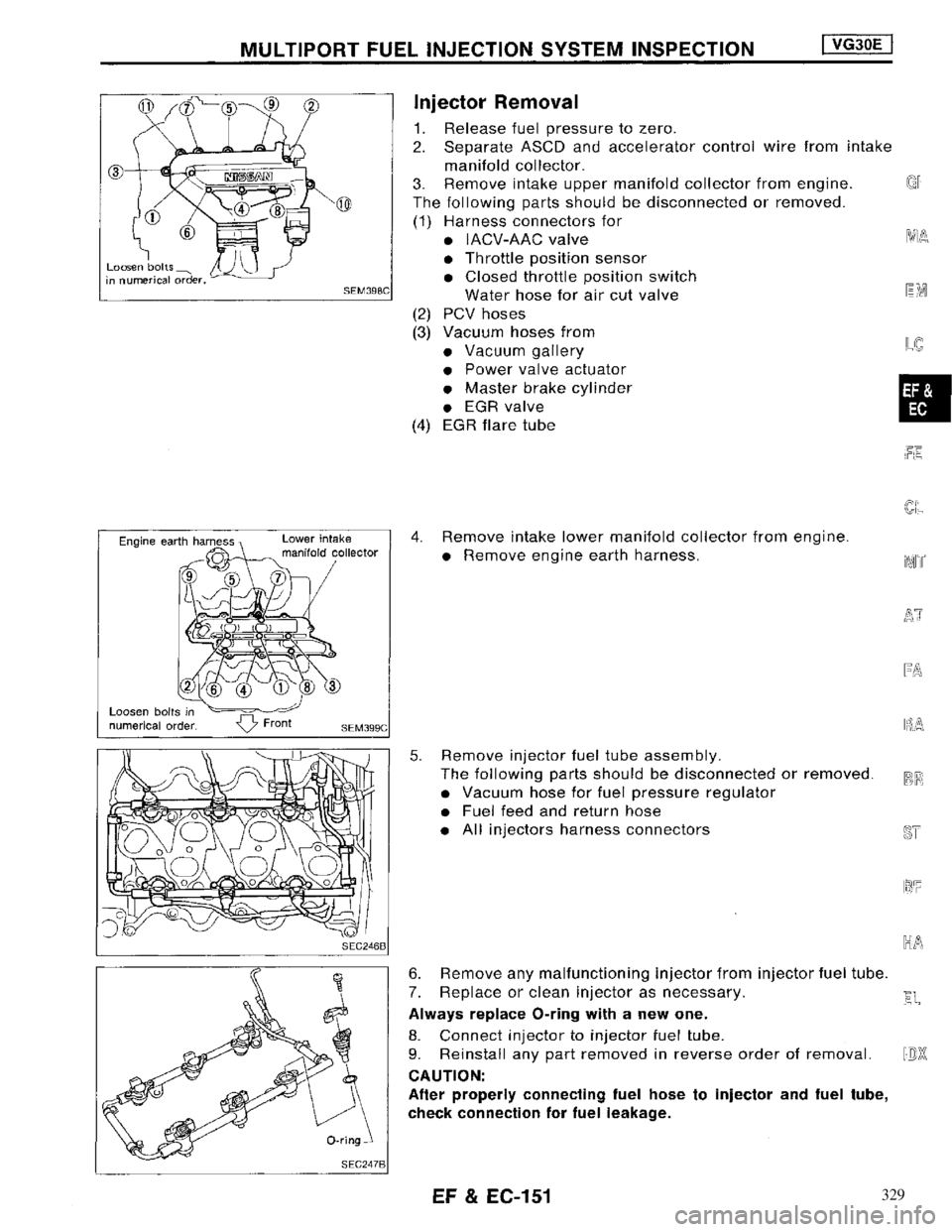 NISSAN MAXIMA 1994 A32 / 4.G Engine Fuel And Emission Control System Workshop Manual 329 