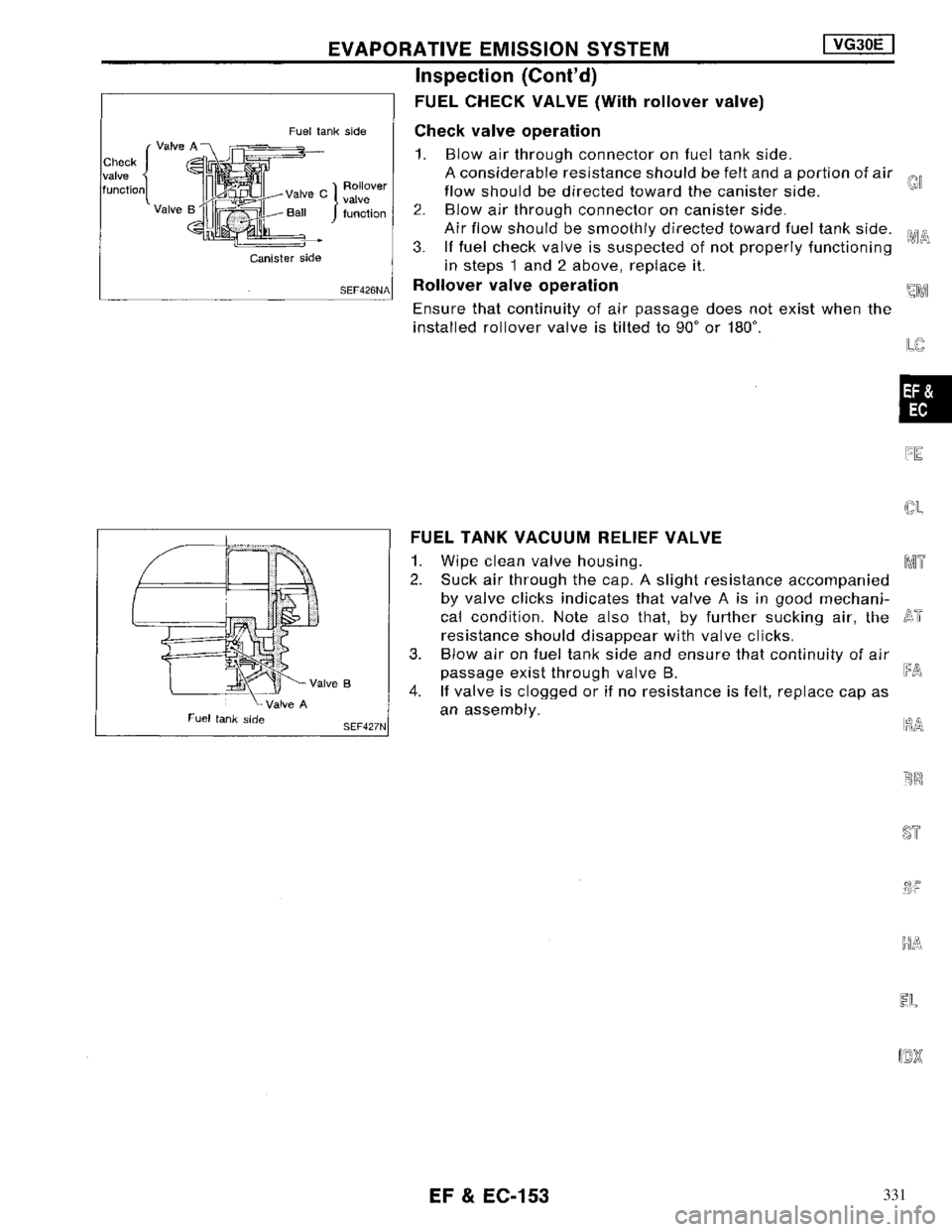 NISSAN MAXIMA 1994 A32 / 4.G Engine Fuel And Emission Control System Workshop Manual 331 