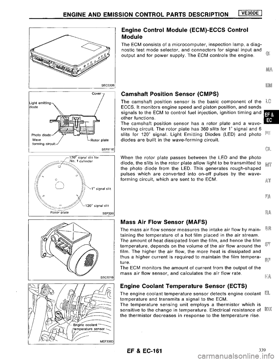 NISSAN MAXIMA 1994 A32 / 4.G Engine Fuel And Emission Control System Workshop Manual 339 