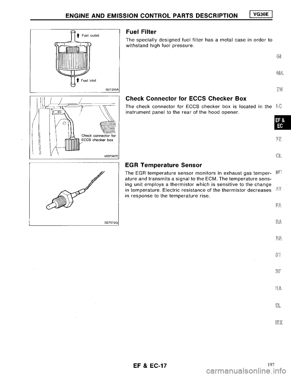NISSAN MAXIMA 1994 A32 / 4.G Engine Fuel And Emission Control System Workshop Manual 197 