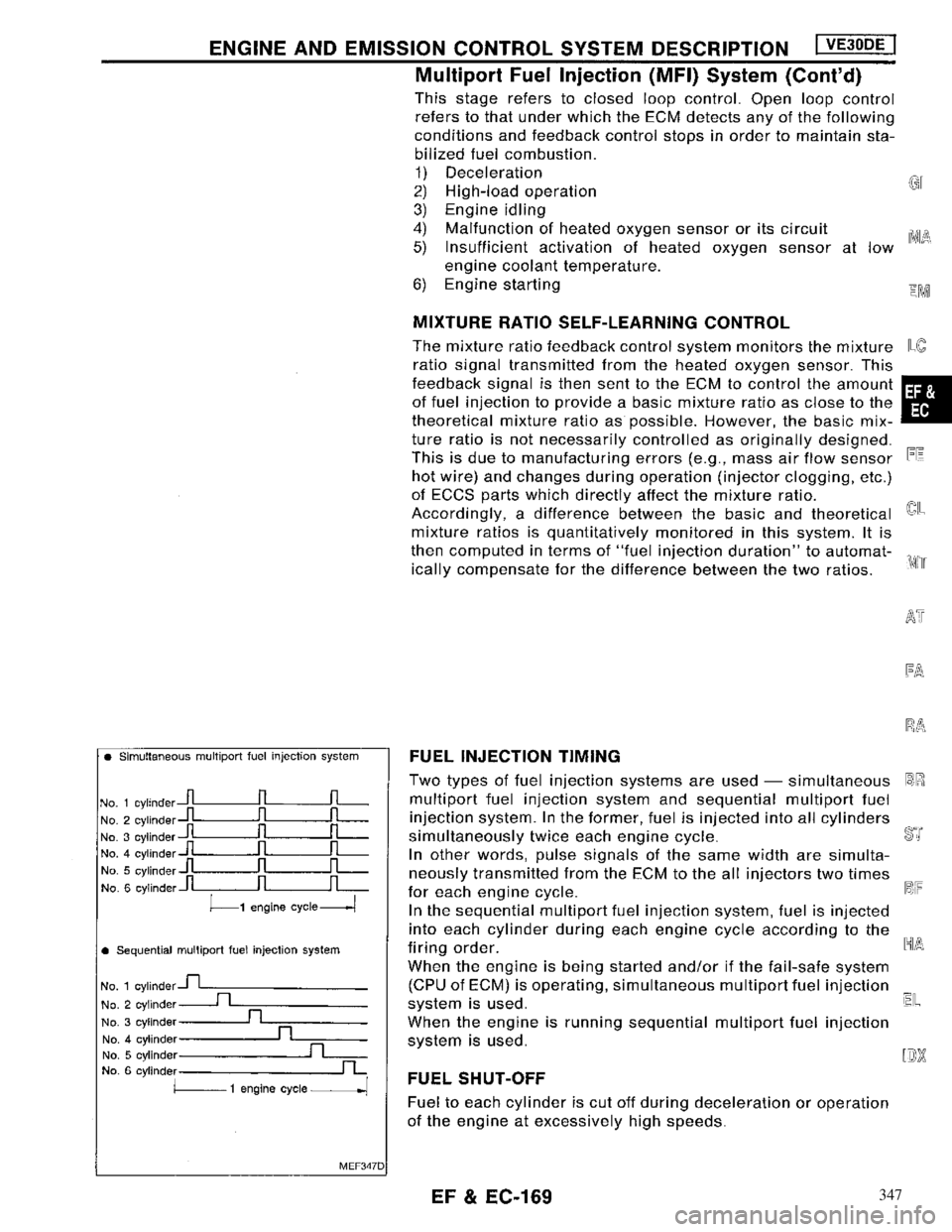 NISSAN MAXIMA 1994 A32 / 4.G Engine Fuel And Emission Control System Workshop Manual 347 