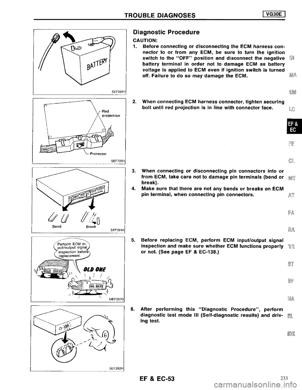 NISSAN MAXIMA 1994 A32 / 4.G Engine Fuel And Emission Control System Workshop Manual 233 