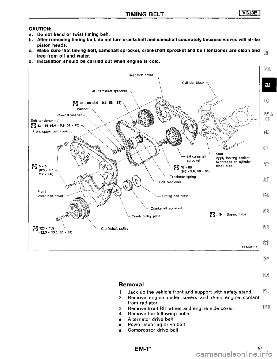 NISSAN MAXIMA 1994 A32 / 4.G Engine Mechanical Workshop Manual 67 
