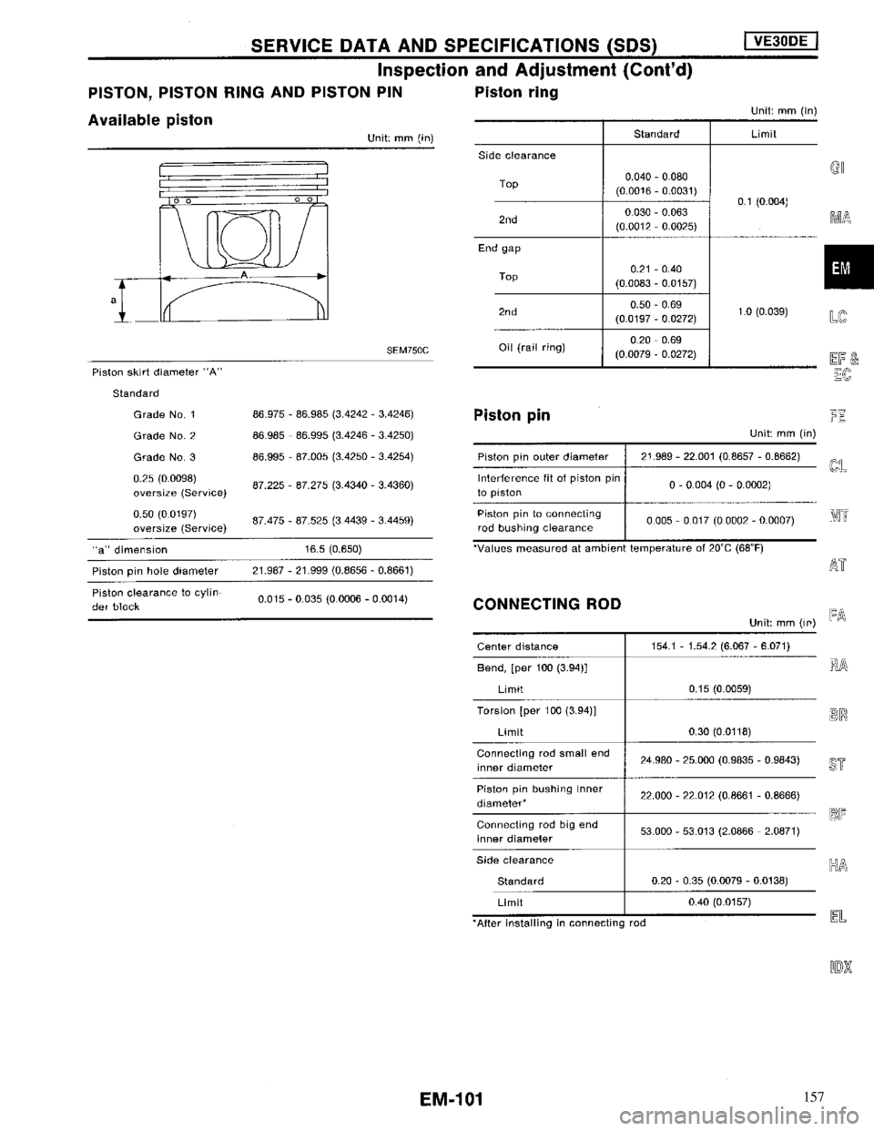 NISSAN MAXIMA 1994 A32 / 4.G Engine Mechanical Workshop Manual 157 