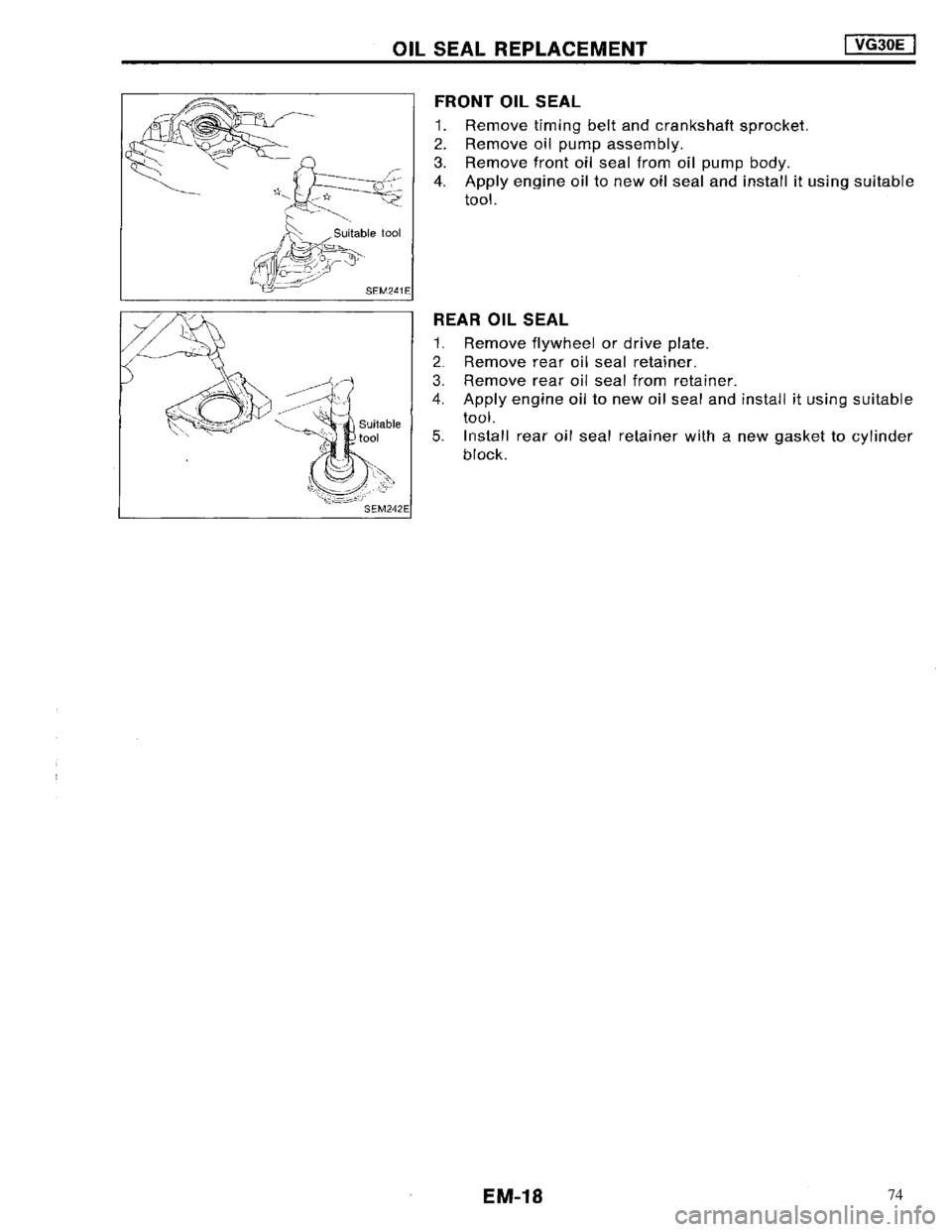 NISSAN MAXIMA 1994 A32 / 4.G Engine Mechanical Workshop Manual 74 