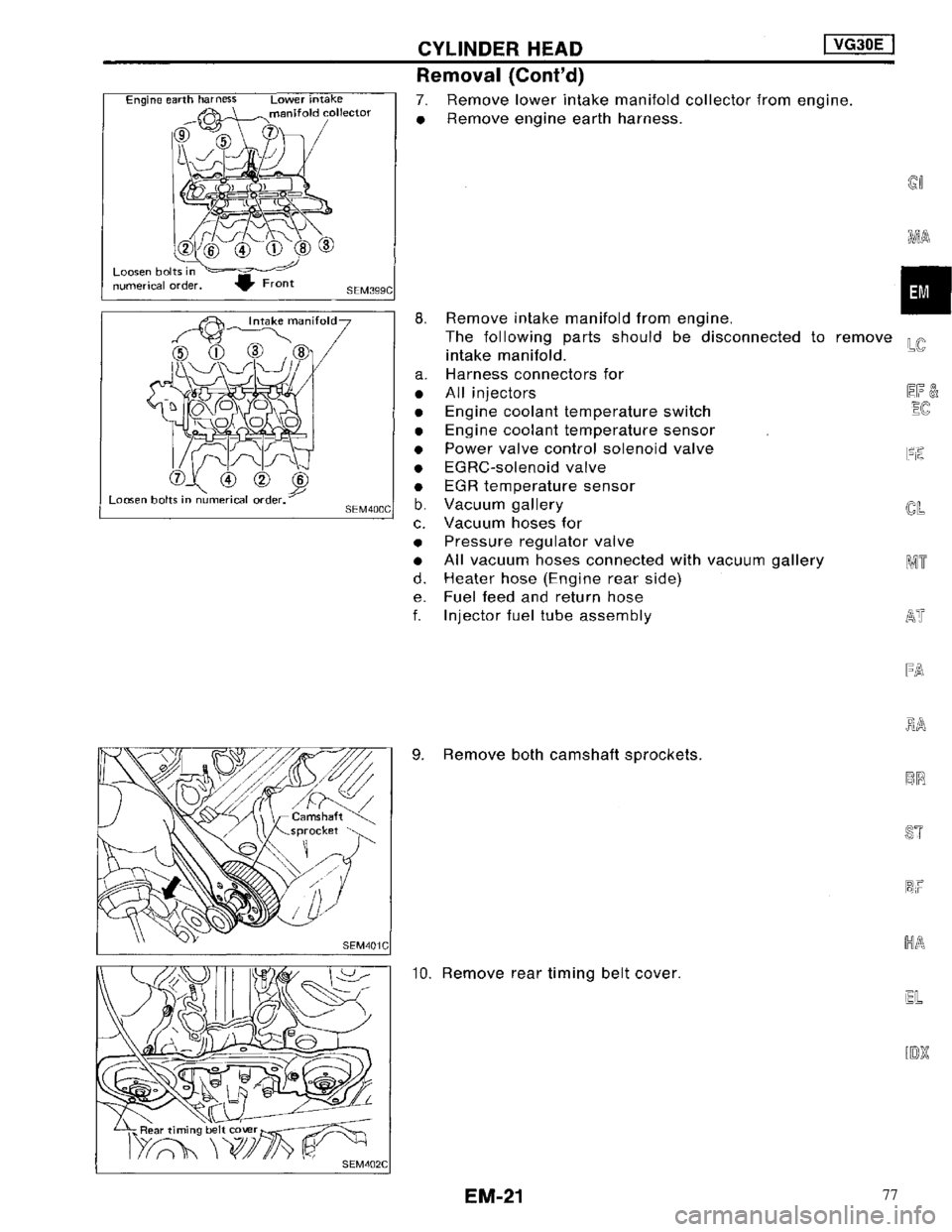NISSAN MAXIMA 1994 A32 / 4.G Engine Mechanical Workshop Manual 77 