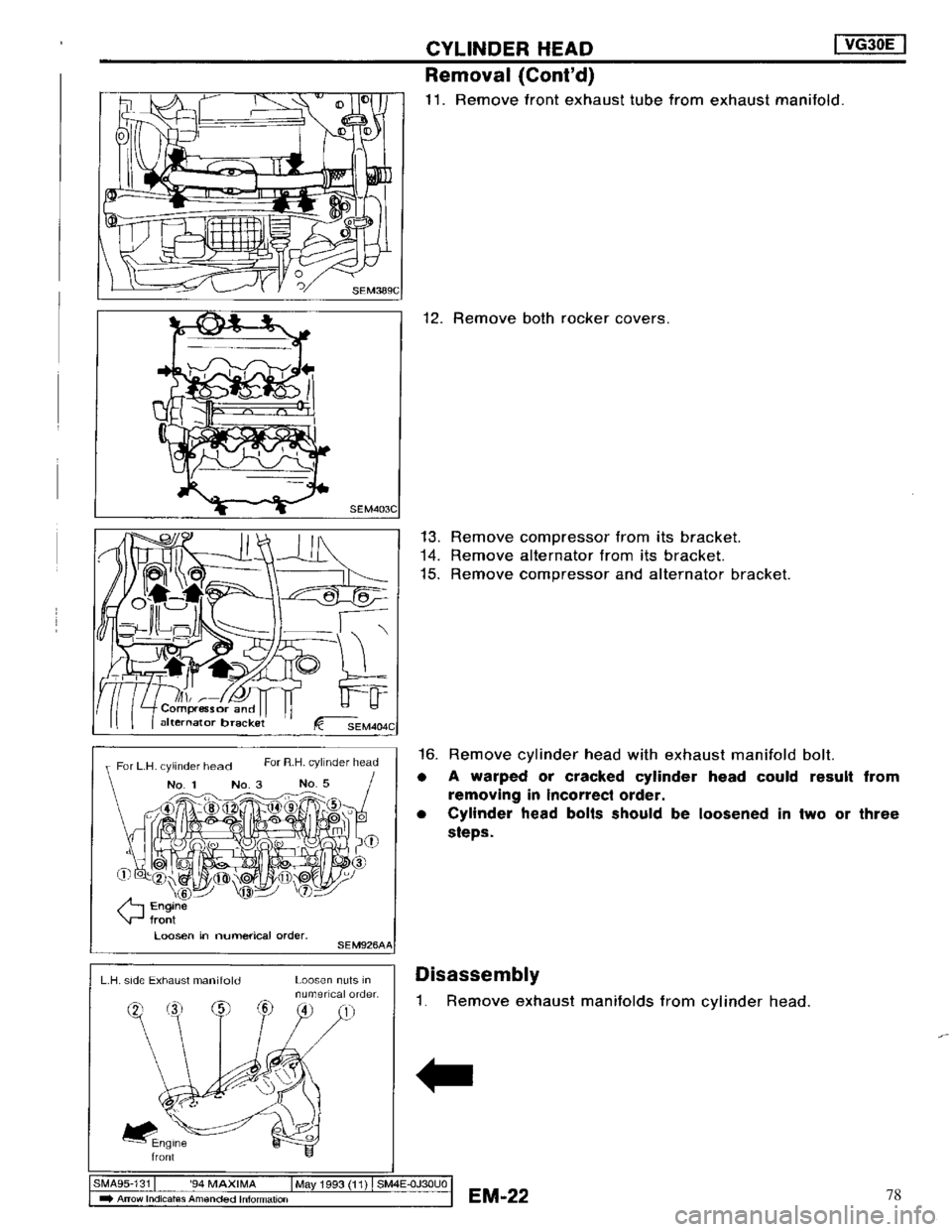 NISSAN MAXIMA 1994 A32 / 4.G Engine Mechanical Workshop Manual 78 