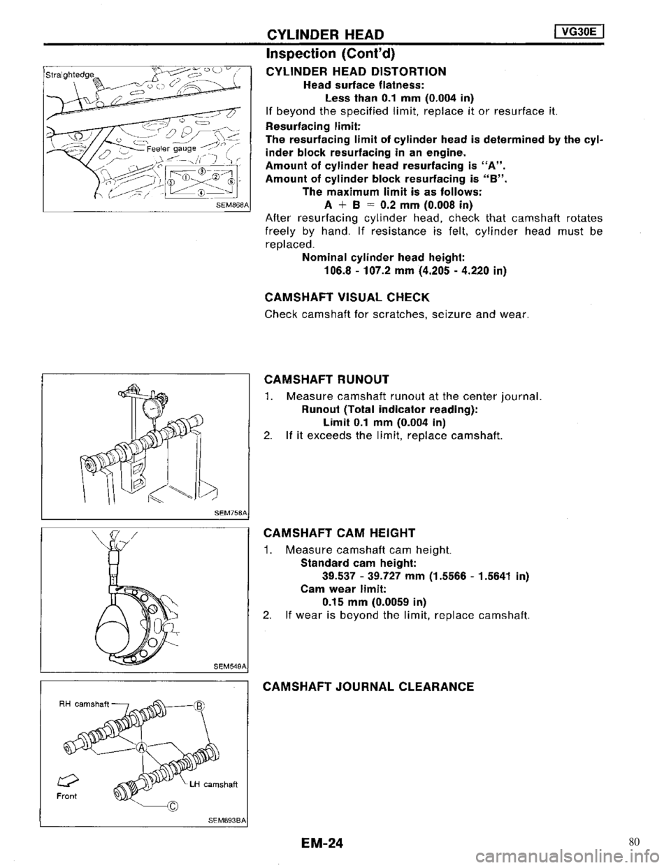 NISSAN MAXIMA 1994 A32 / 4.G Engine Mechanical Workshop Manual 80 