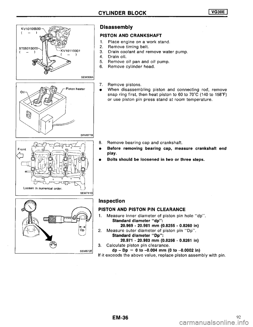 NISSAN MAXIMA 1994 A32 / 4.G Engine Mechanical Workshop Manual 92 