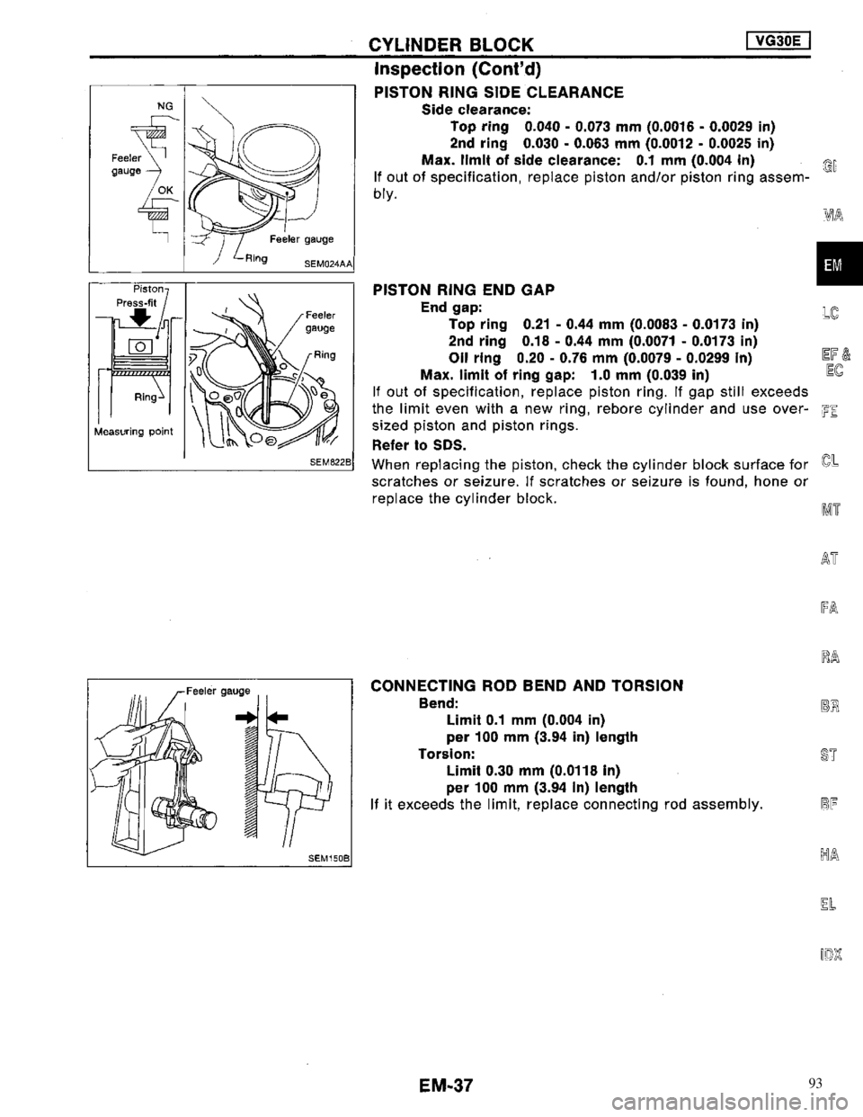 NISSAN MAXIMA 1994 A32 / 4.G Engine Mechanical Workshop Manual 93 