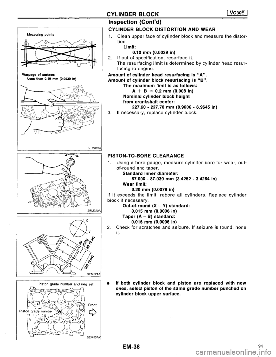NISSAN MAXIMA 1994 A32 / 4.G Engine Mechanical Workshop Manual 94 