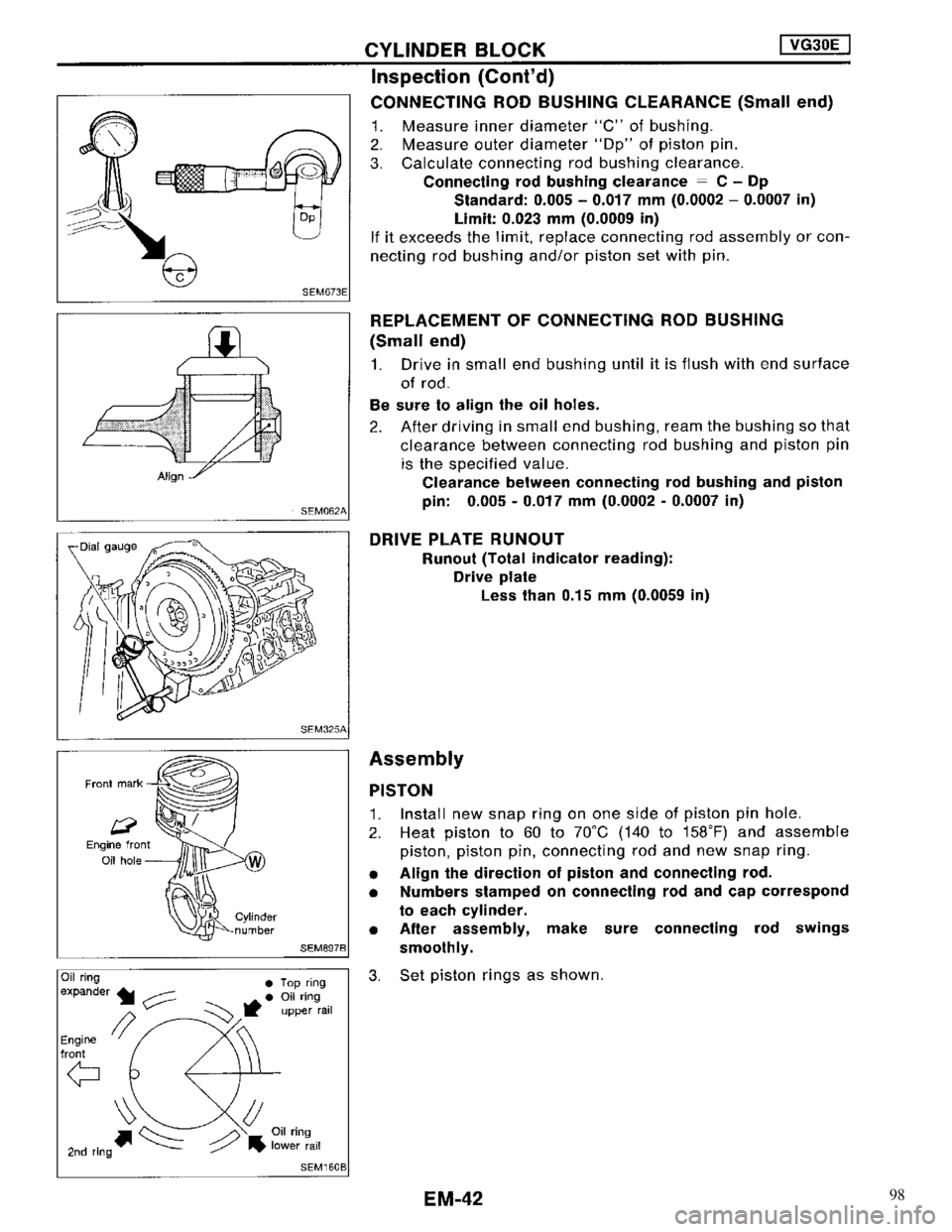 NISSAN MAXIMA 1994 A32 / 4.G Engine Mechanical Workshop Manual 98 