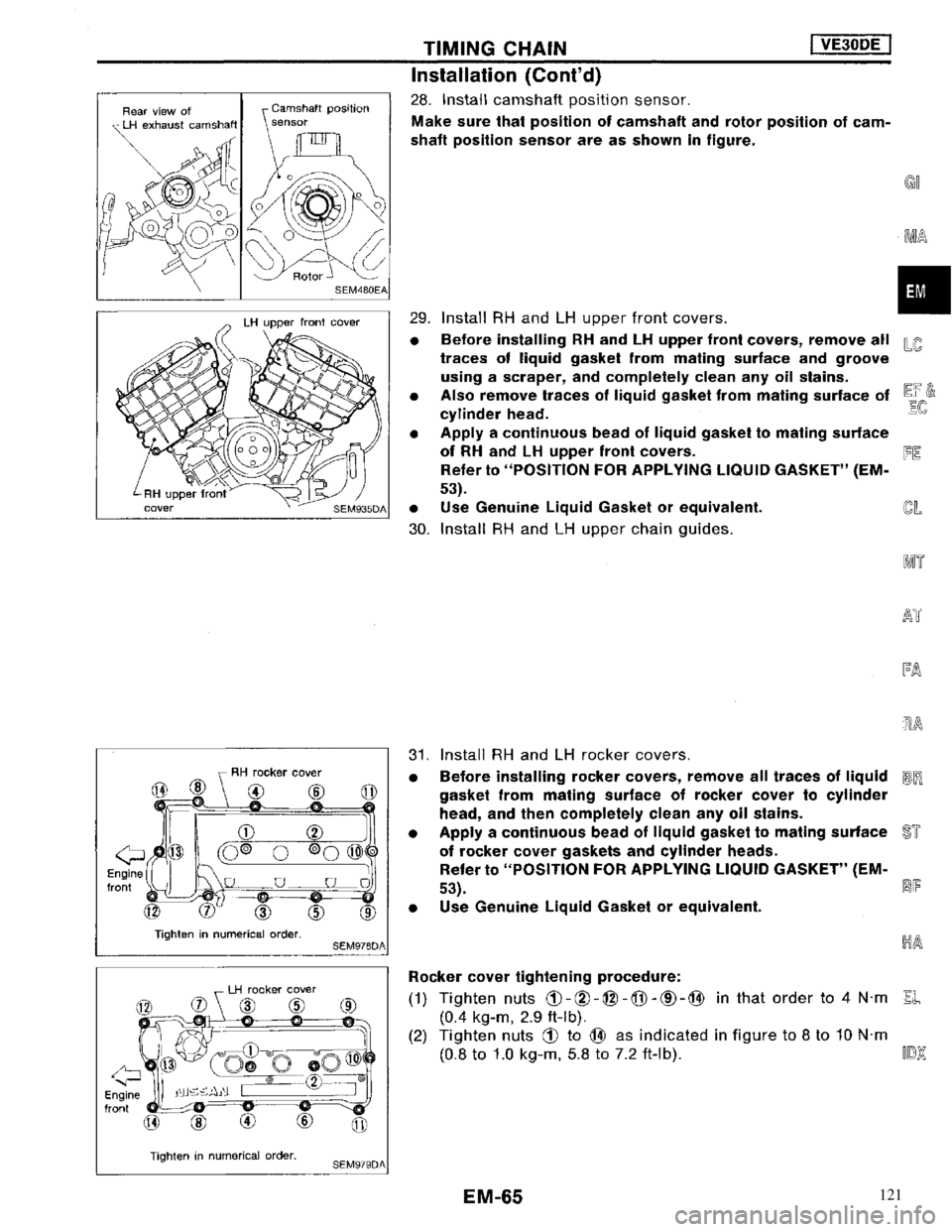 NISSAN MAXIMA 1994 A32 / 4.G Engine Mechanical Workshop Manual 121 