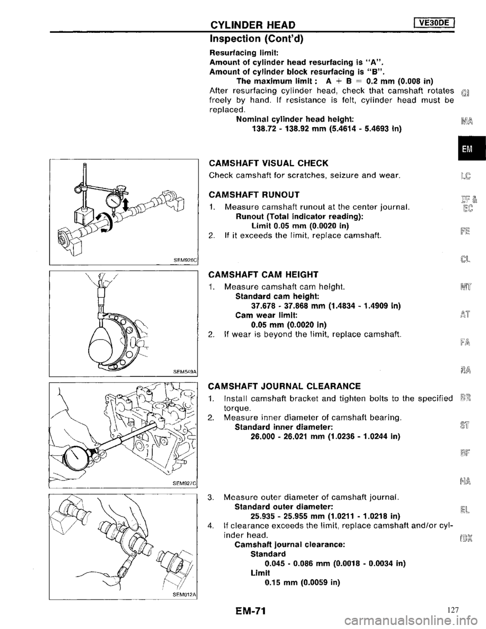 NISSAN MAXIMA 1994 A32 / 4.G Engine Mechanical Workshop Manual 127 