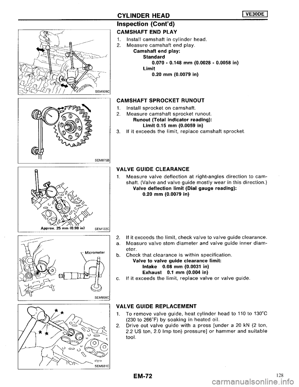 NISSAN MAXIMA 1994 A32 / 4.G Engine Mechanical Workshop Manual 128 