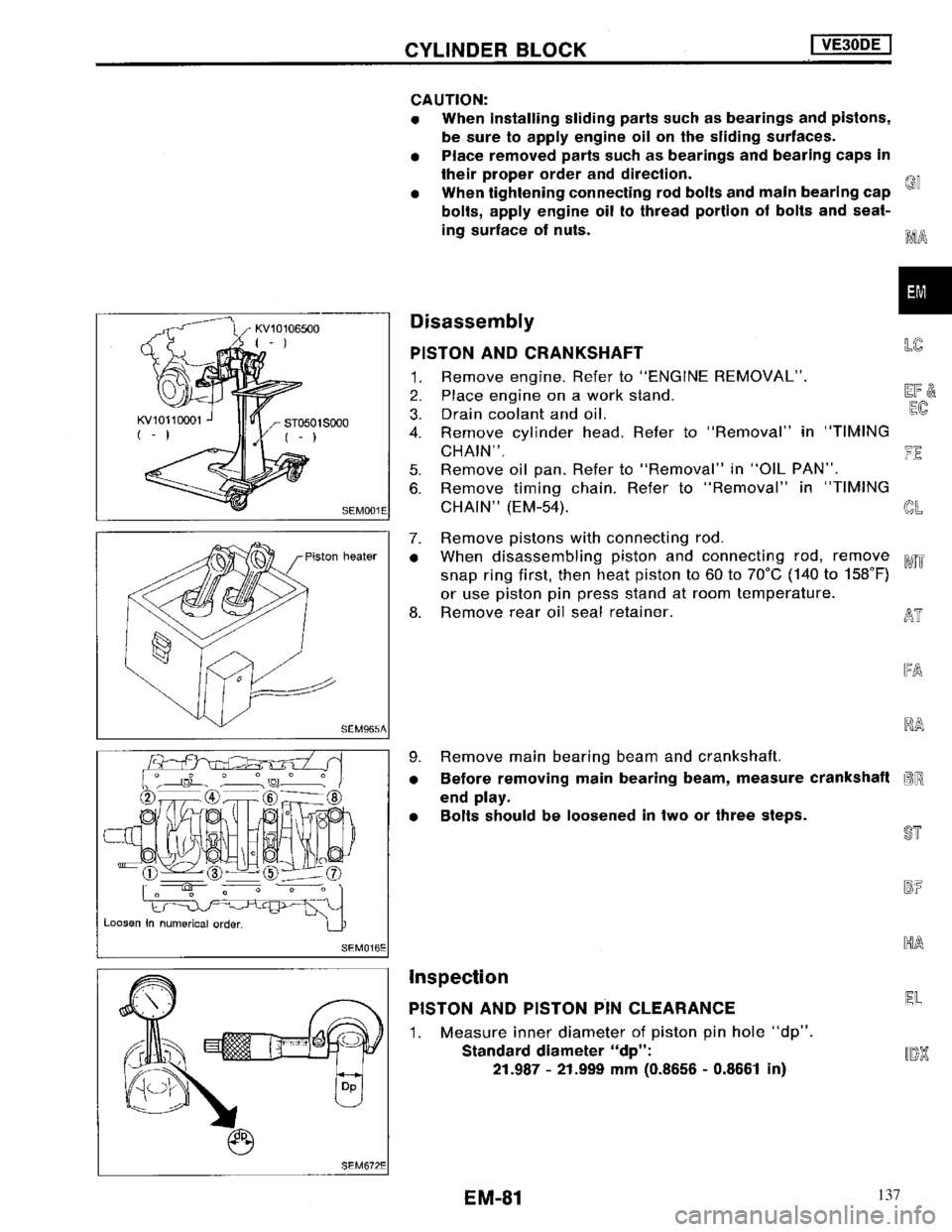 NISSAN MAXIMA 1994 A32 / 4.G Engine Mechanical Workshop Manual 137 