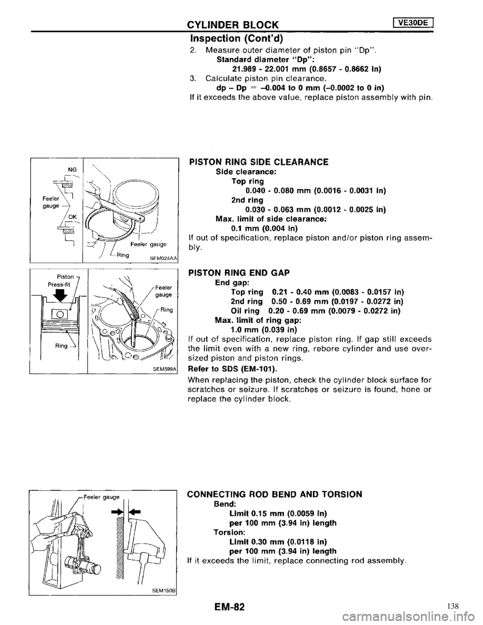 NISSAN MAXIMA 1994 A32 / 4.G Engine Mechanical Workshop Manual 138 