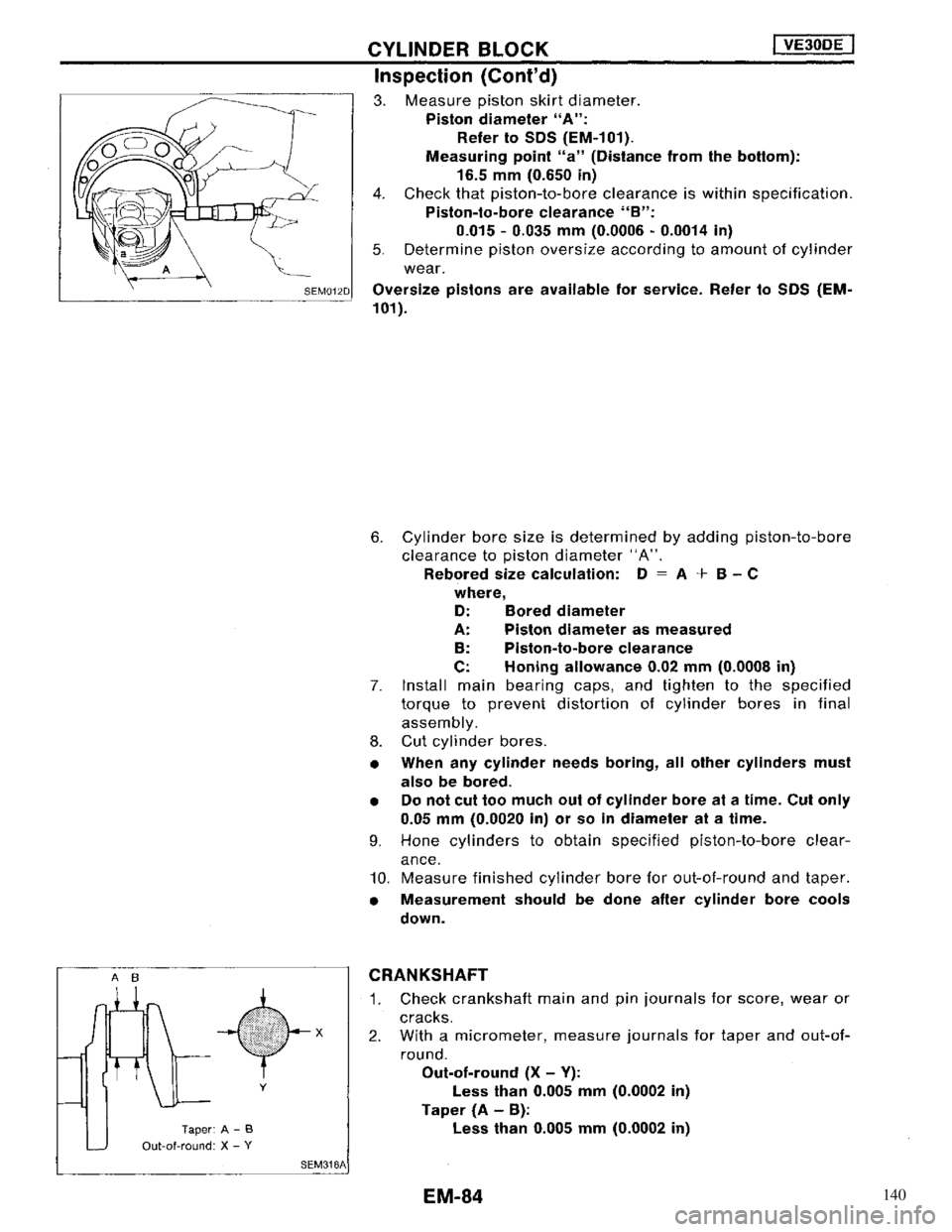 NISSAN MAXIMA 1994 A32 / 4.G Engine Mechanical Workshop Manual 140 