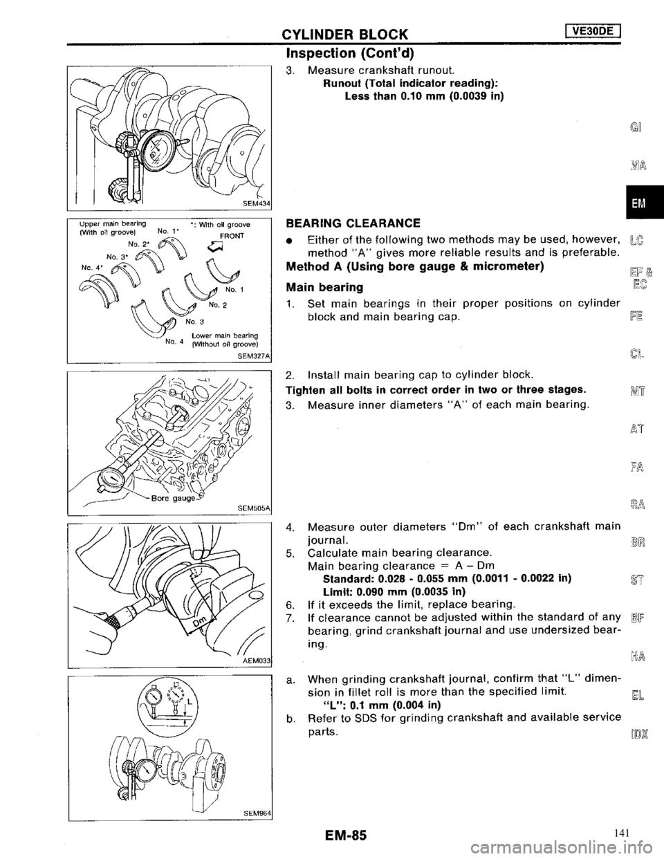 NISSAN MAXIMA 1994 A32 / 4.G Engine Mechanical Workshop Manual 141 