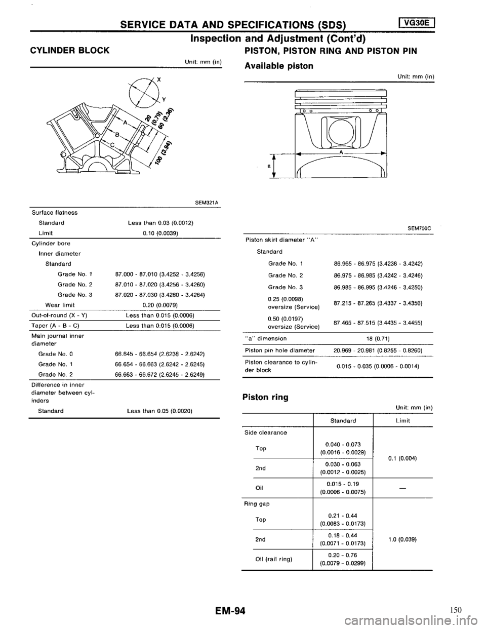NISSAN MAXIMA 1994 A32 / 4.G Engine Mechanical Workshop Manual 150 