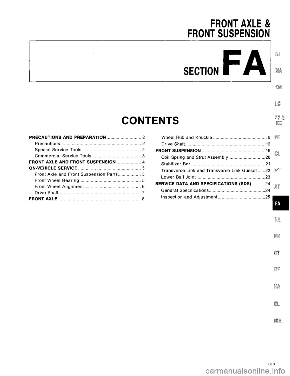 NISSAN MAXIMA 1994 A32 / 4.G Front Suspension Workshop Manual 913 
