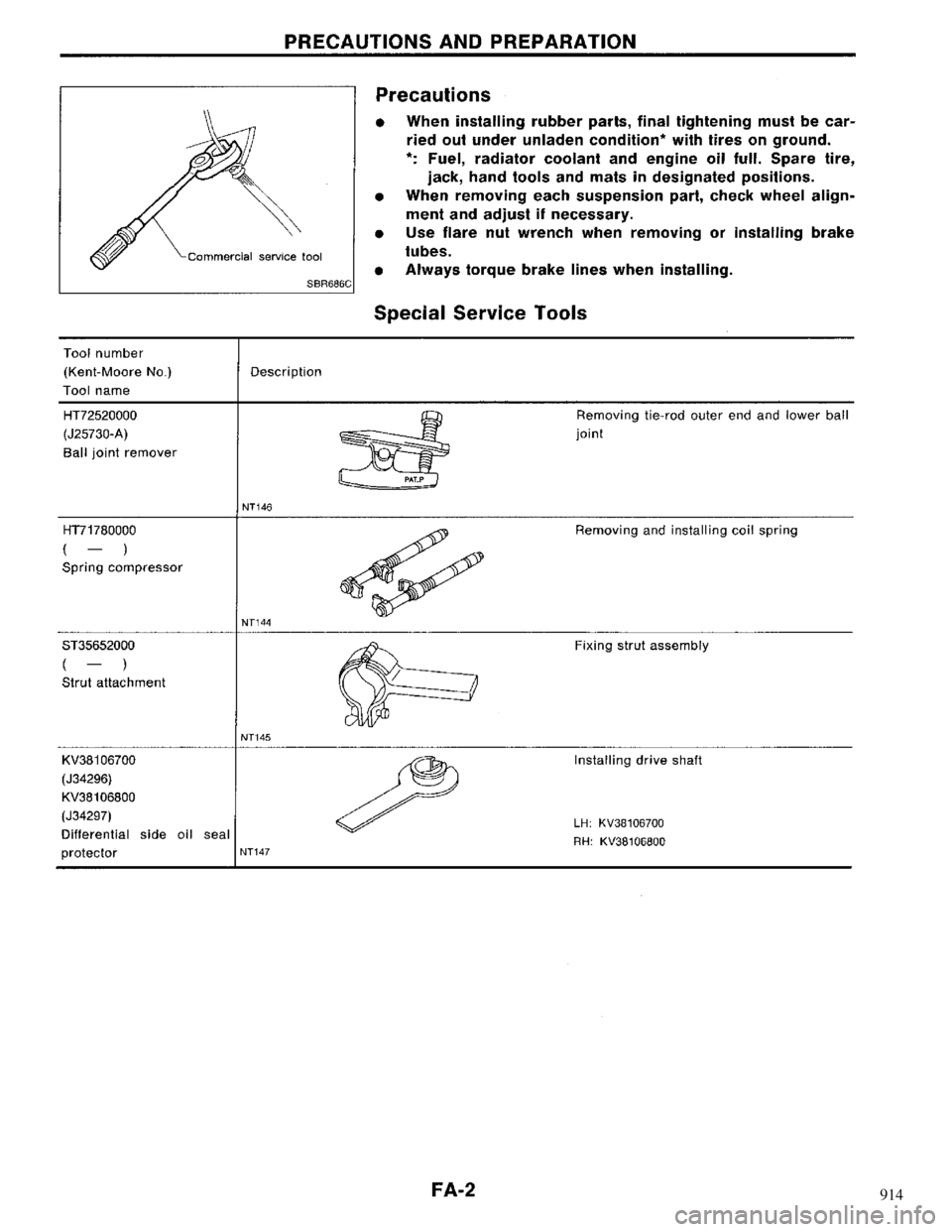 NISSAN MAXIMA 1994 A32 / 4.G Front Suspension Workshop Manual 914 