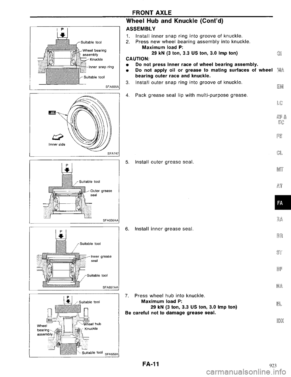 NISSAN MAXIMA 1994 A32 / 4.G Front Suspension Workshop Manual 923 