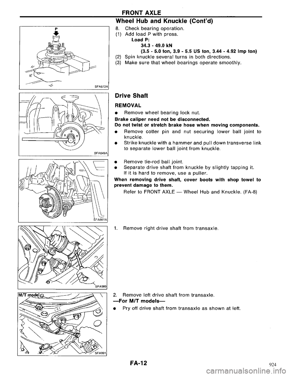 NISSAN MAXIMA 1994 A32 / 4.G Front Suspension Workshop Manual 924 