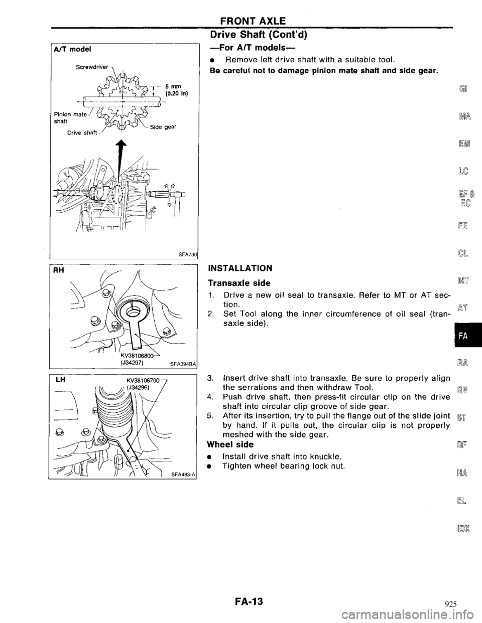 NISSAN MAXIMA 1994 A32 / 4.G Front Suspension Workshop Manual 925 