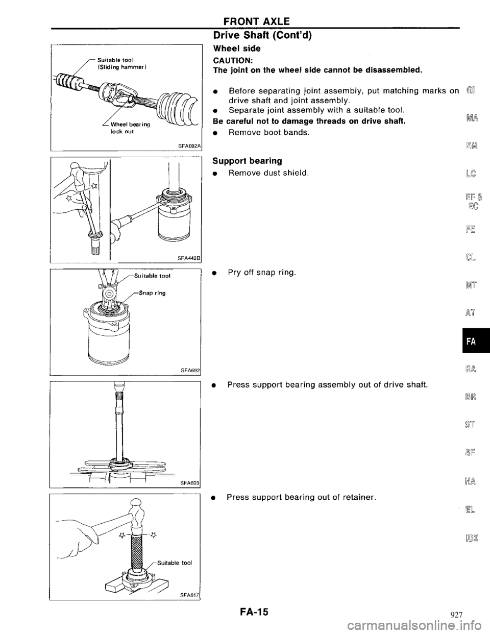 NISSAN MAXIMA 1994 A32 / 4.G Front Suspension Workshop Manual 927 