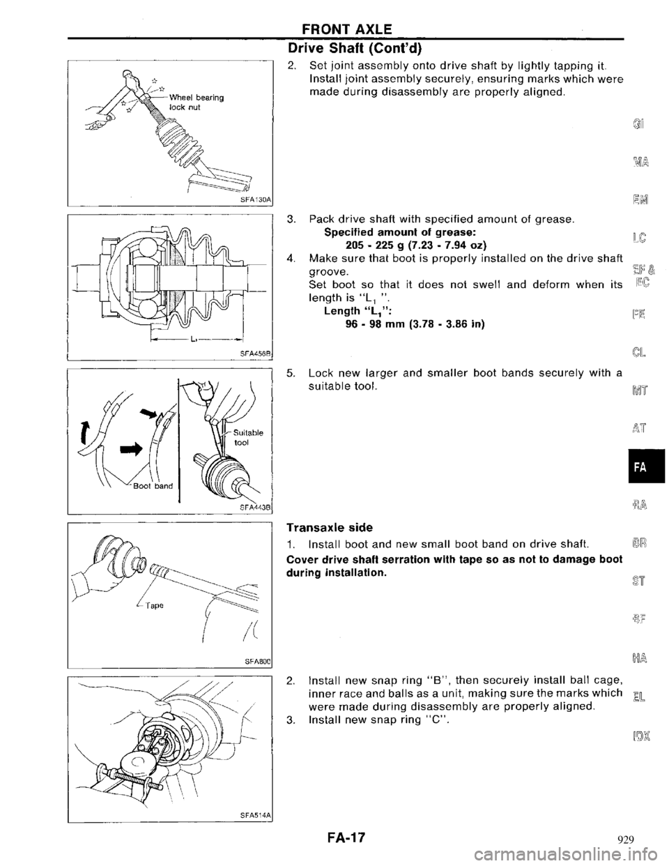 NISSAN MAXIMA 1994 A32 / 4.G Front Suspension Workshop Manual 929 