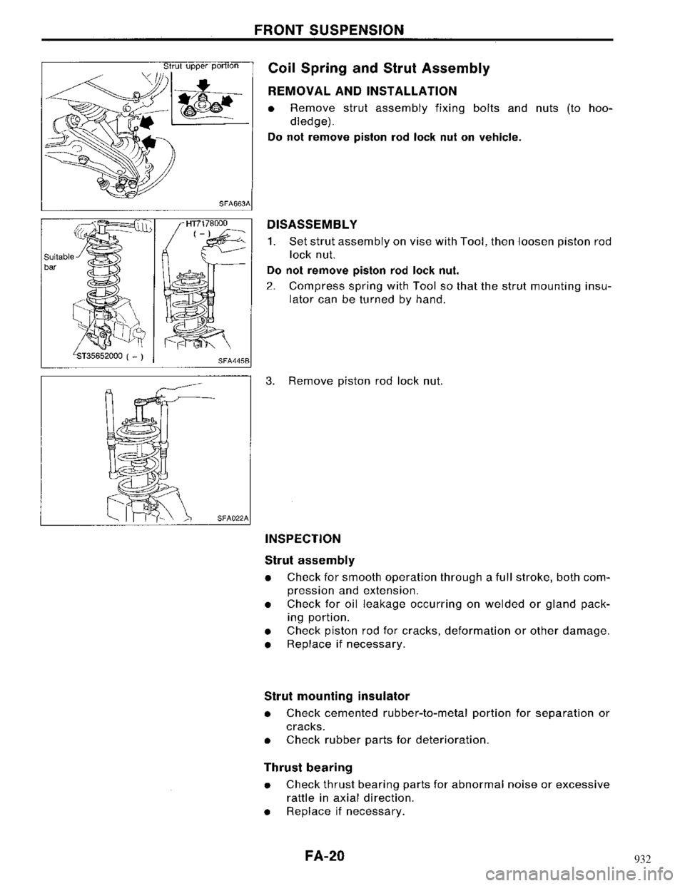 NISSAN MAXIMA 1994 A32 / 4.G Front Suspension Workshop Manual 932 