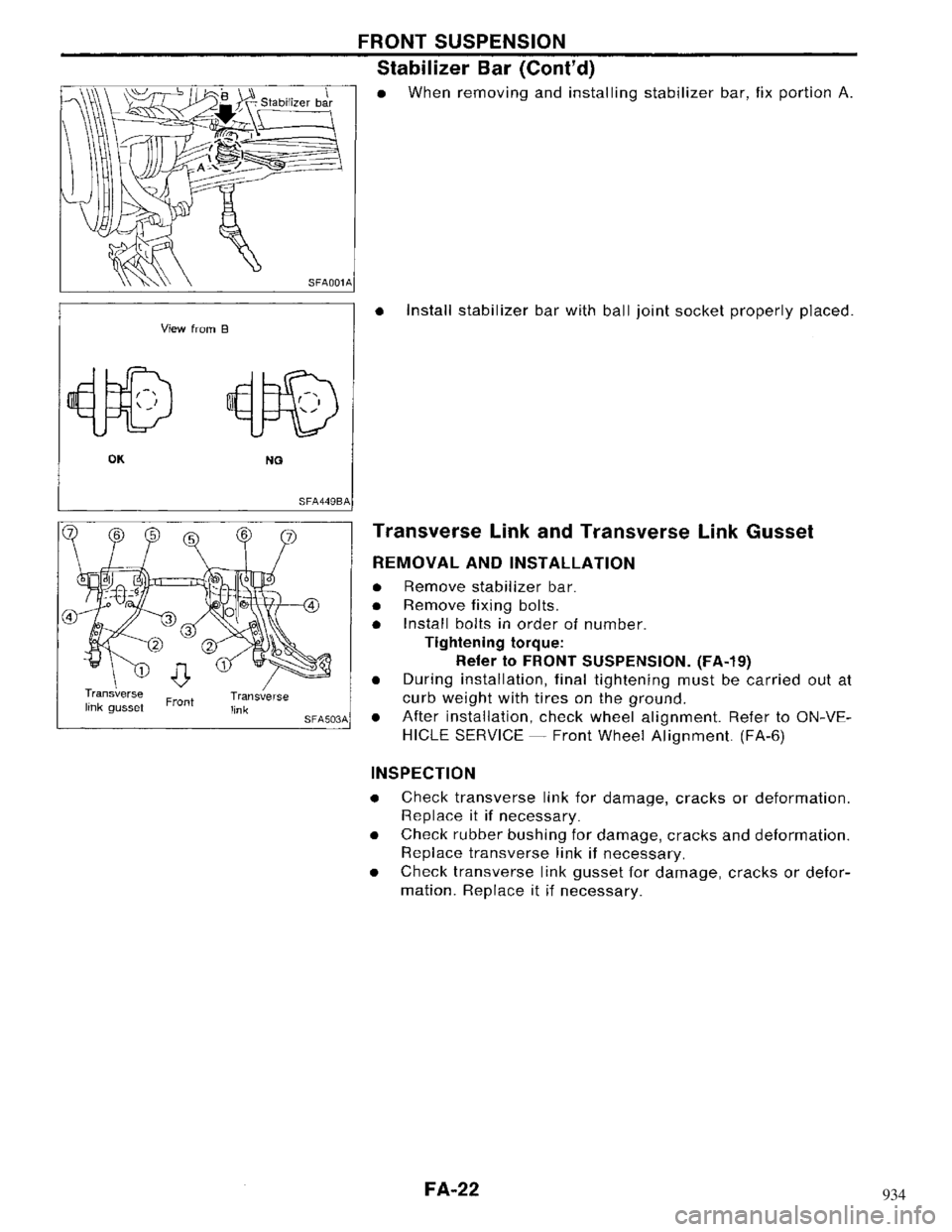 NISSAN MAXIMA 1994 A32 / 4.G Front Suspension Workshop Manual 934 