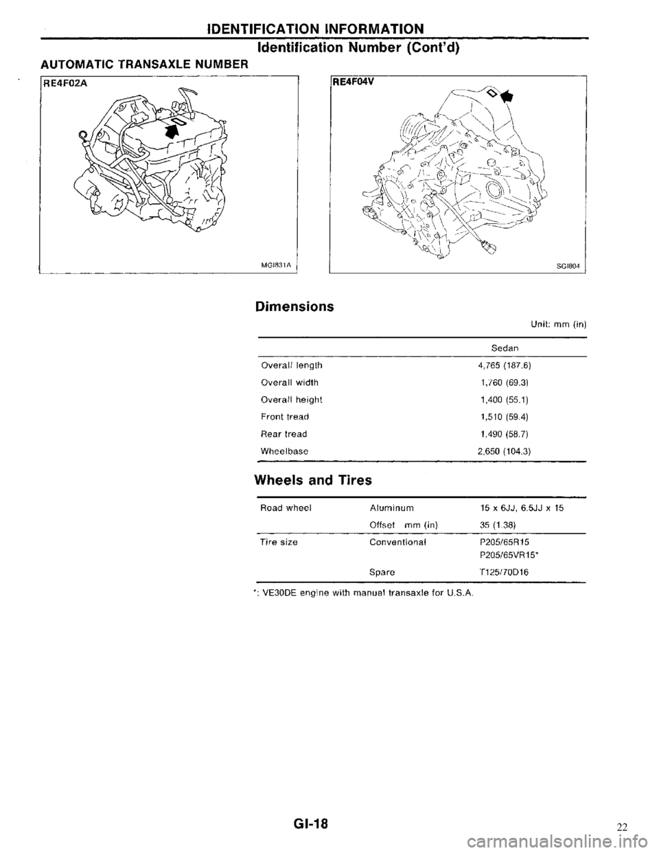 NISSAN MAXIMA 1994 A32 / 4.G General Information Workshop Manual 22 