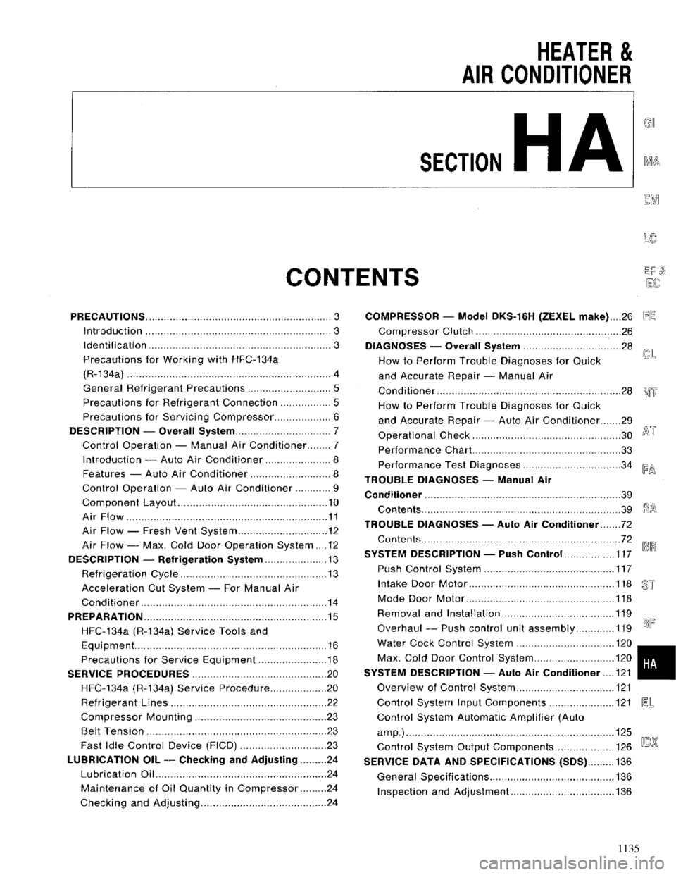 NISSAN MAXIMA 1994 A32 / 4.G Heather And Air Conditioner Workshop Manual 1135 
