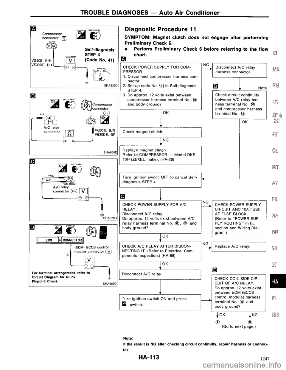 NISSAN MAXIMA 1994 A32 / 4.G Heather And Air Conditioner Workshop Manual 1247 