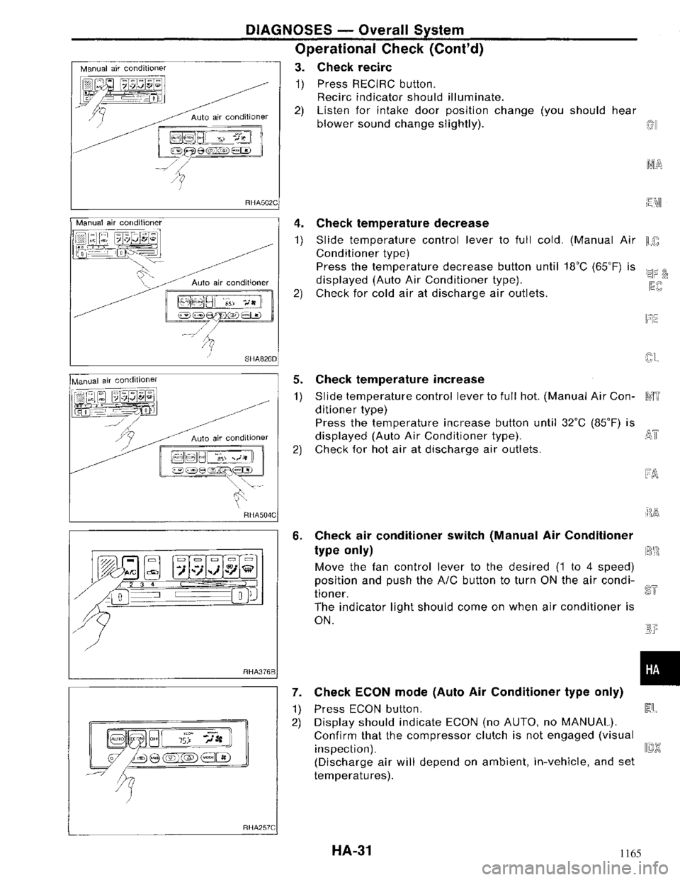 NISSAN MAXIMA 1994 A32 / 4.G Heather And Air Conditioner Workshop Manual 1165 