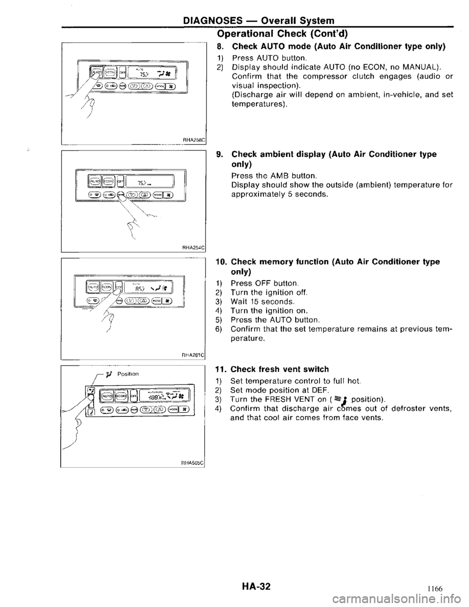 NISSAN MAXIMA 1994 A32 / 4.G Heather And Air Conditioner Workshop Manual 1166 