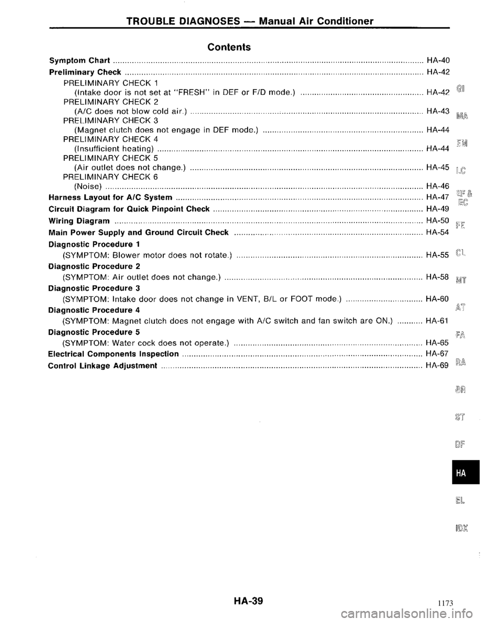 NISSAN MAXIMA 1994 A32 / 4.G Heather And Air Conditioner Workshop Manual 1173 