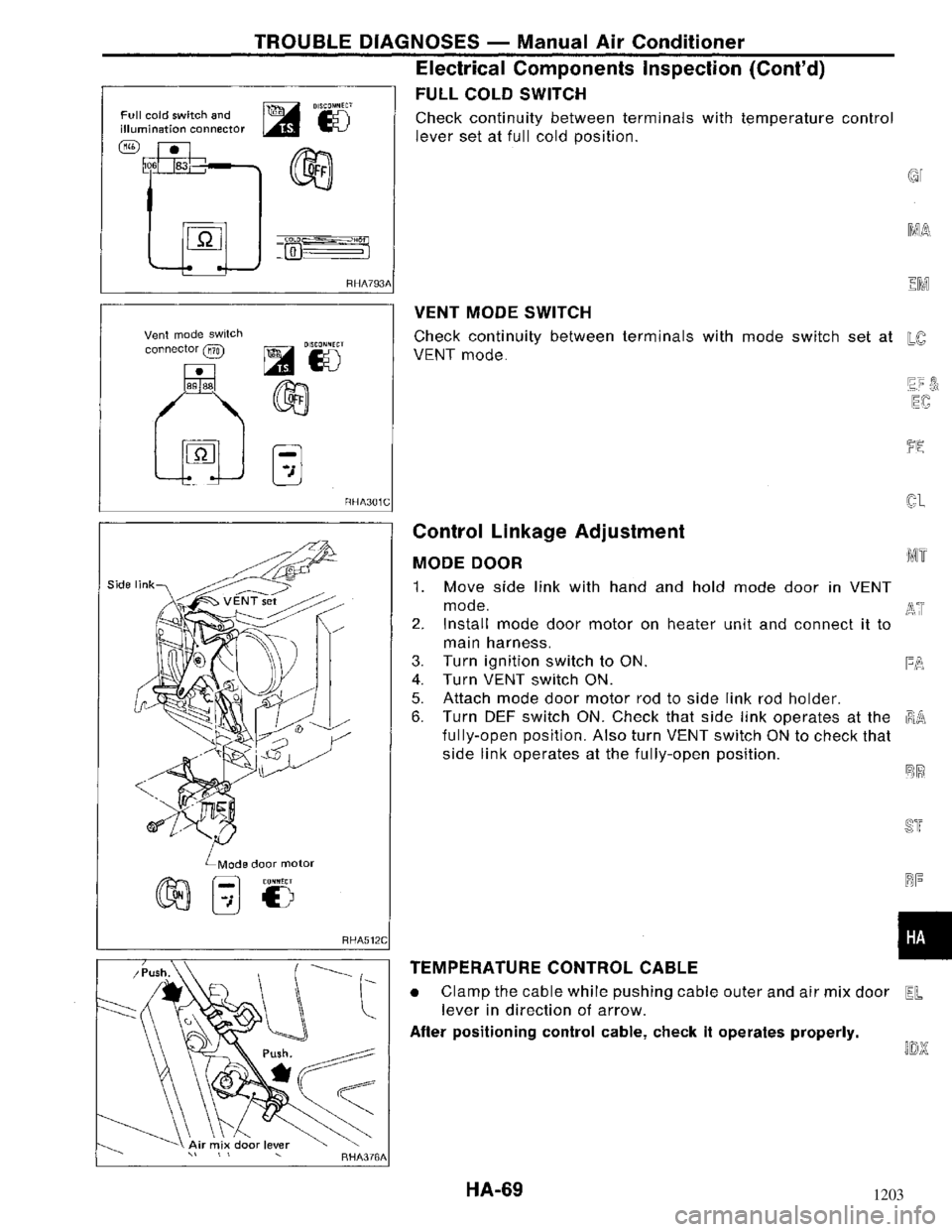 NISSAN MAXIMA 1994 A32 / 4.G Heather And Air Conditioner Workshop Manual 1203 