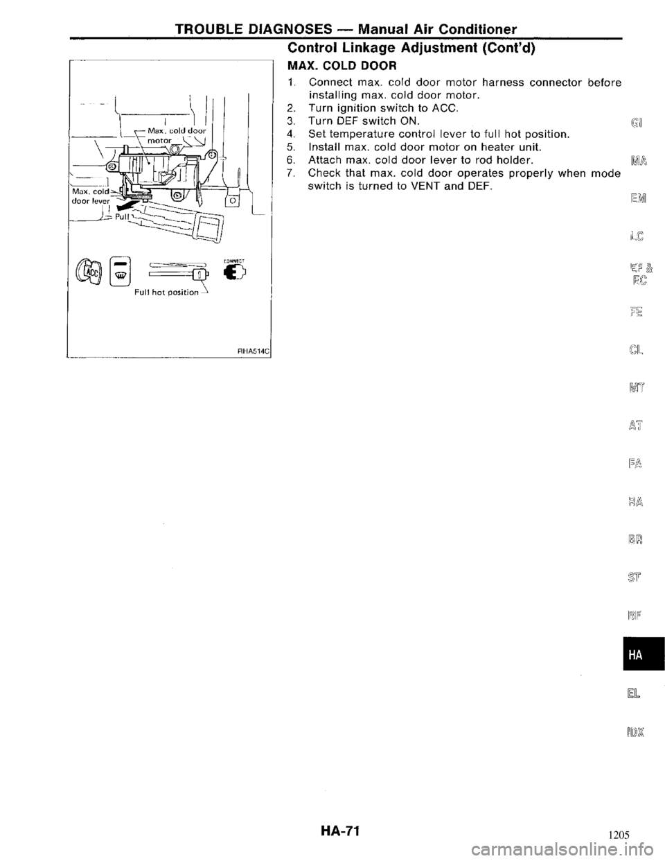 NISSAN MAXIMA 1994 A32 / 4.G Heather And Air Conditioner Workshop Manual 1205 