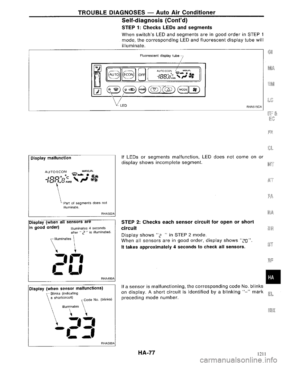 NISSAN MAXIMA 1994 A32 / 4.G Heather And Air Conditioner Workshop Manual 1211 