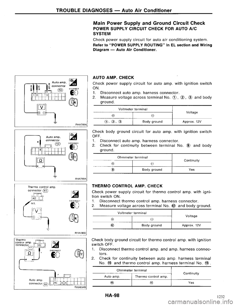 NISSAN MAXIMA 1994 A32 / 4.G Heather And Air Conditioner Workshop Manual 1232 